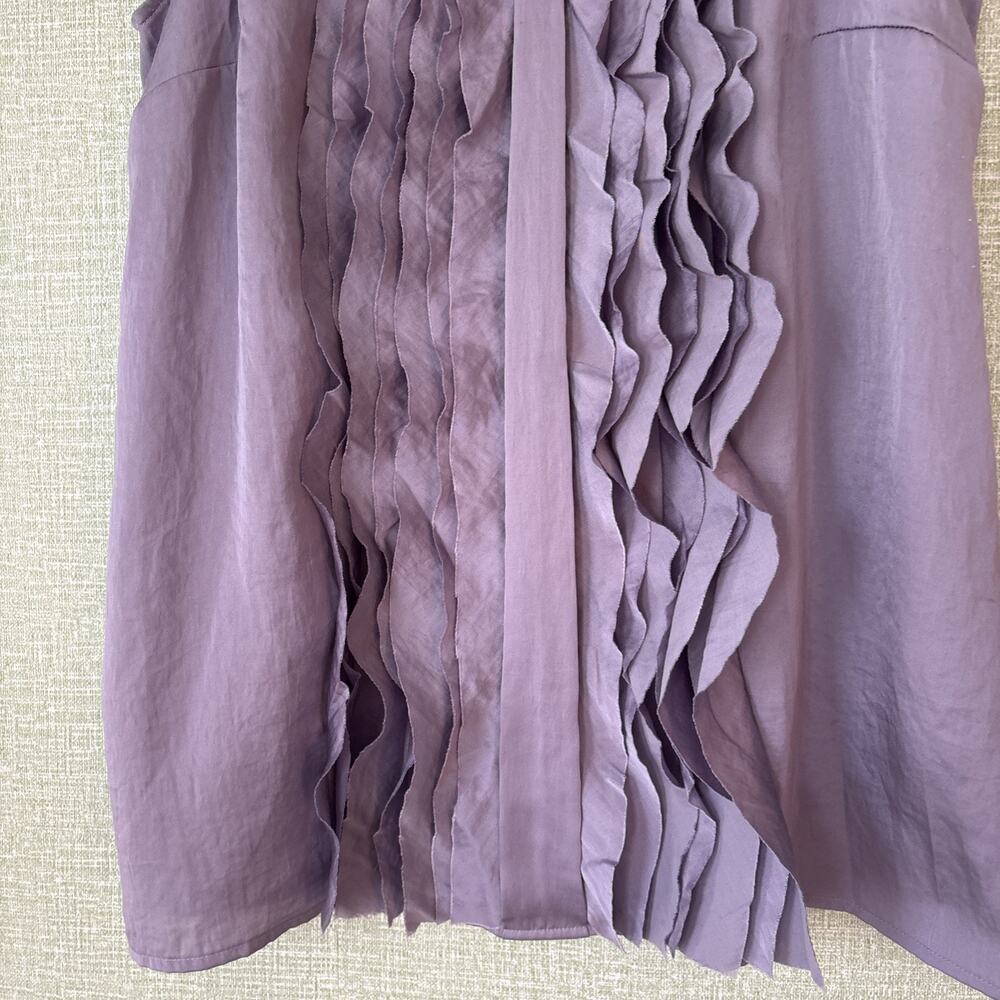 LOFT Ann Taylor Silky Lavender Ruffle Front Sleeveless Blouse Sz L Classic Work - Picture 5 of 9